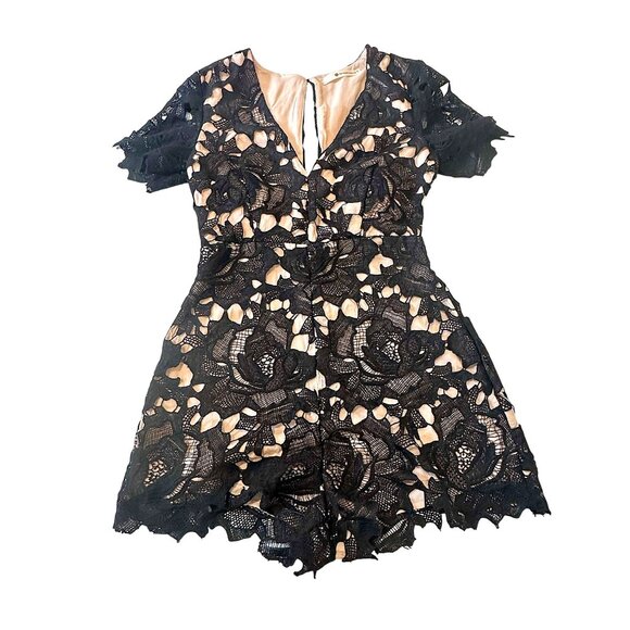 The Impeccable Pig Floral Black Lace Romper, Size S - Picture 5 of 15